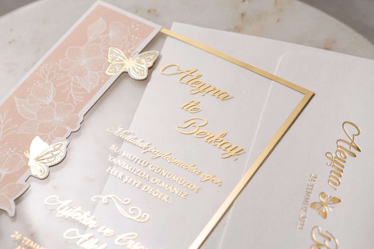 Acrylic Wedding - Quinceanera invitation with Elegant Butterfly design