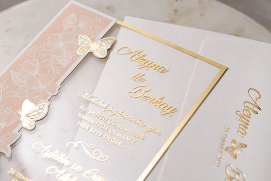 Acrylic Wedding - Quinceanera invitation with Elegant Butterfly design