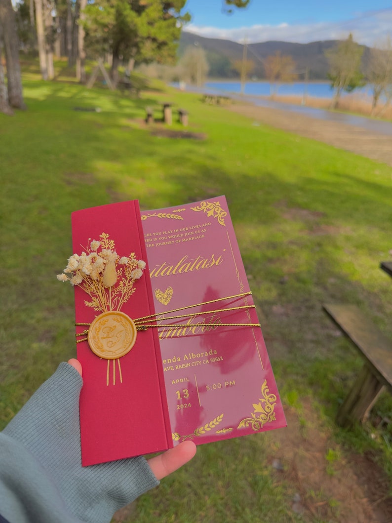 Burgundy Acrylic Wedding - Quinceanera Invitation