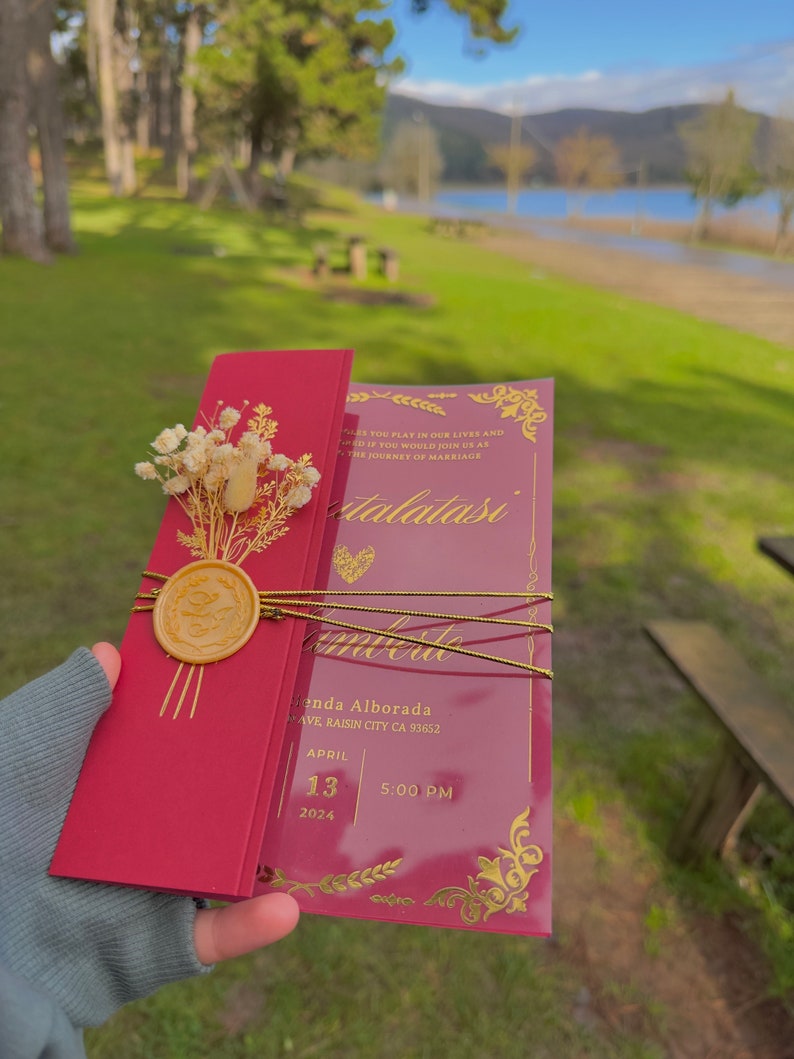 Burgundy Acrylic Wedding - Quinceanera Invitation