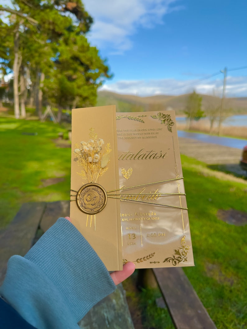 Beige Acrylic Wedding - Quinceanera Invitation