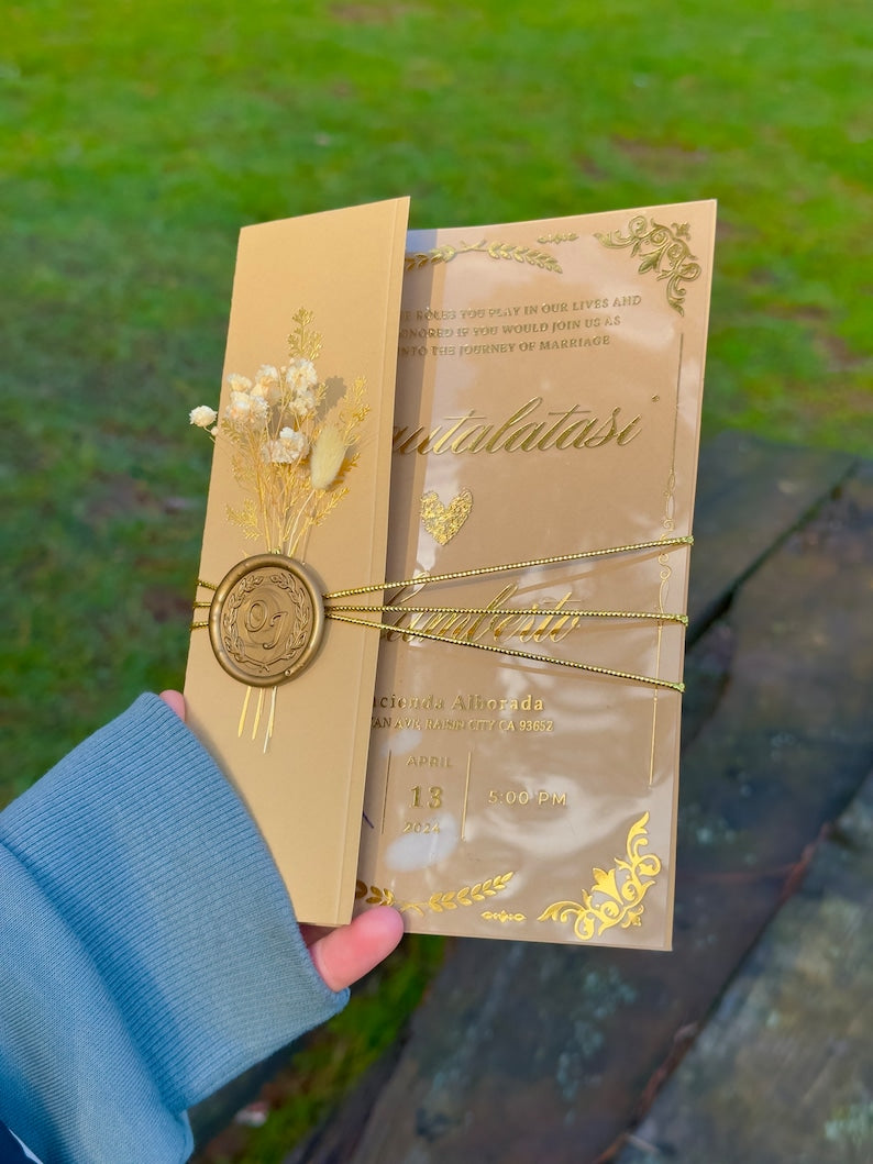 Beige Acrylic Wedding - Quinceanera Invitation